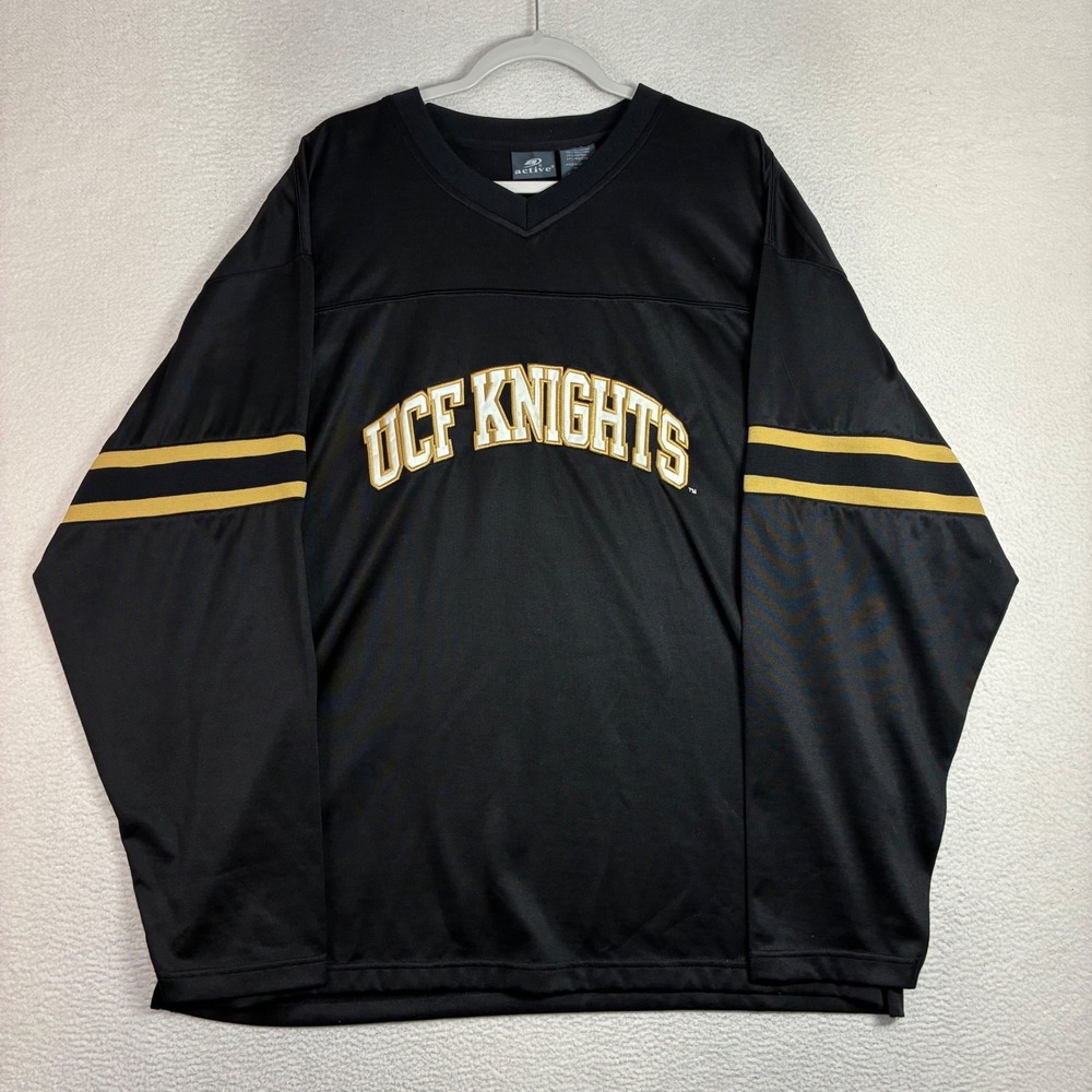 UCF Knights Hockey Jersey Men XL Black V Neck Central Florida Oversize Silky Y2K